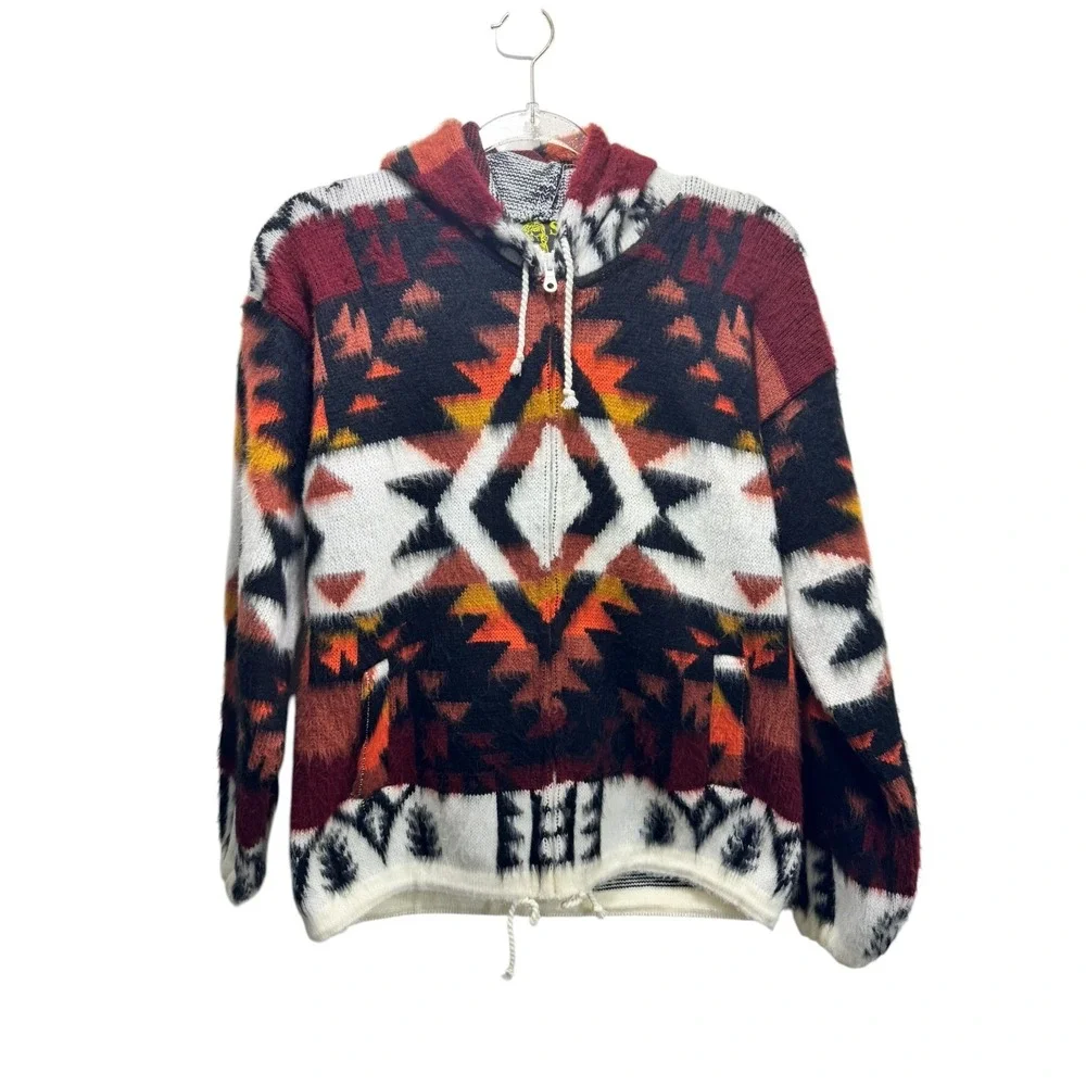 Tejidos Reminahui Native‎ Tribal Cabincore Sweater Hoodie Cardigan M Multicolor